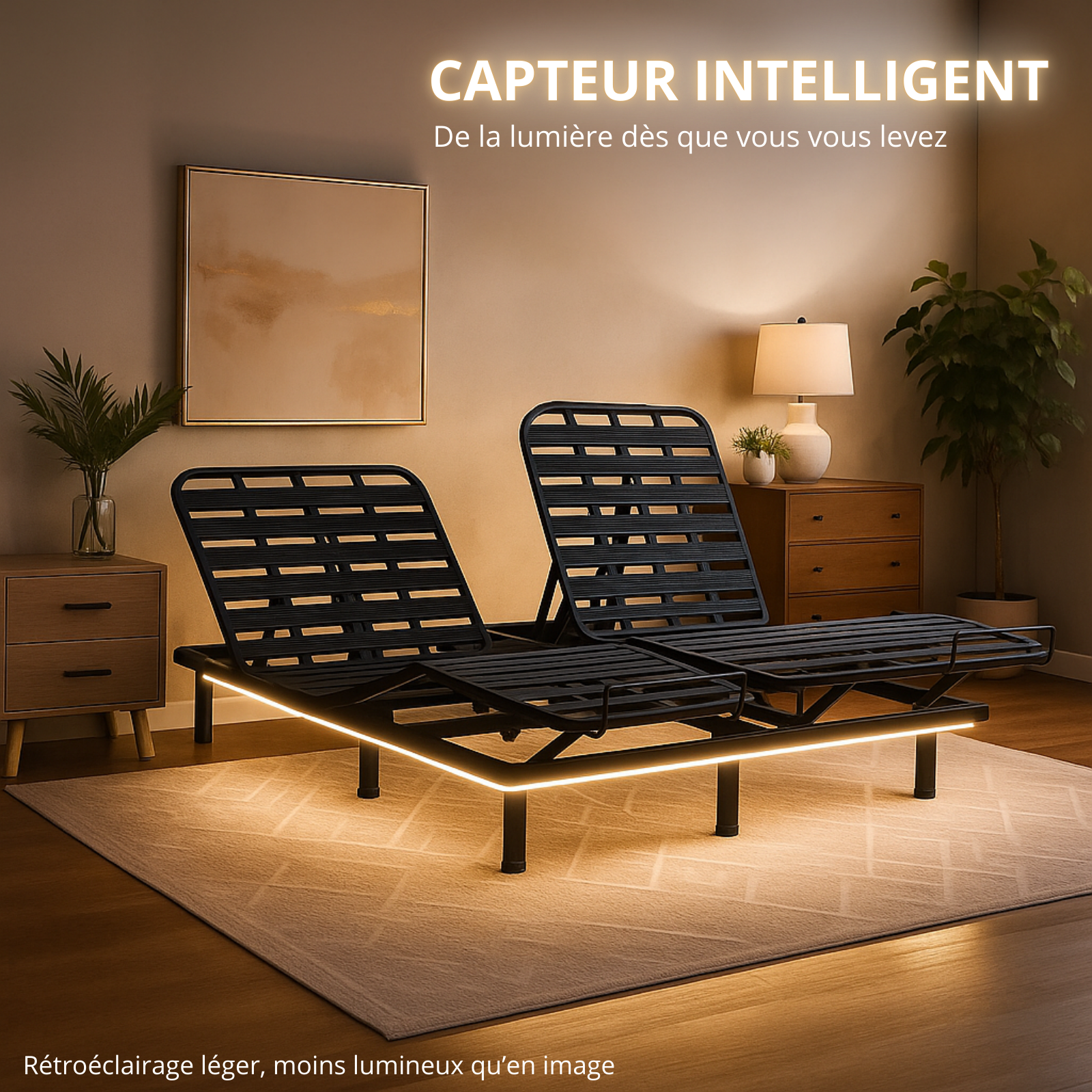 Pack lit électrique orthopédique à lattes en velours côtelé gris Orthoflex : matelas inclus