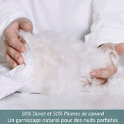 Couette tempérée 50% plumes, 50% duvet