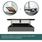 Lit coffre ouverture latérale et frontale simili cuir gris