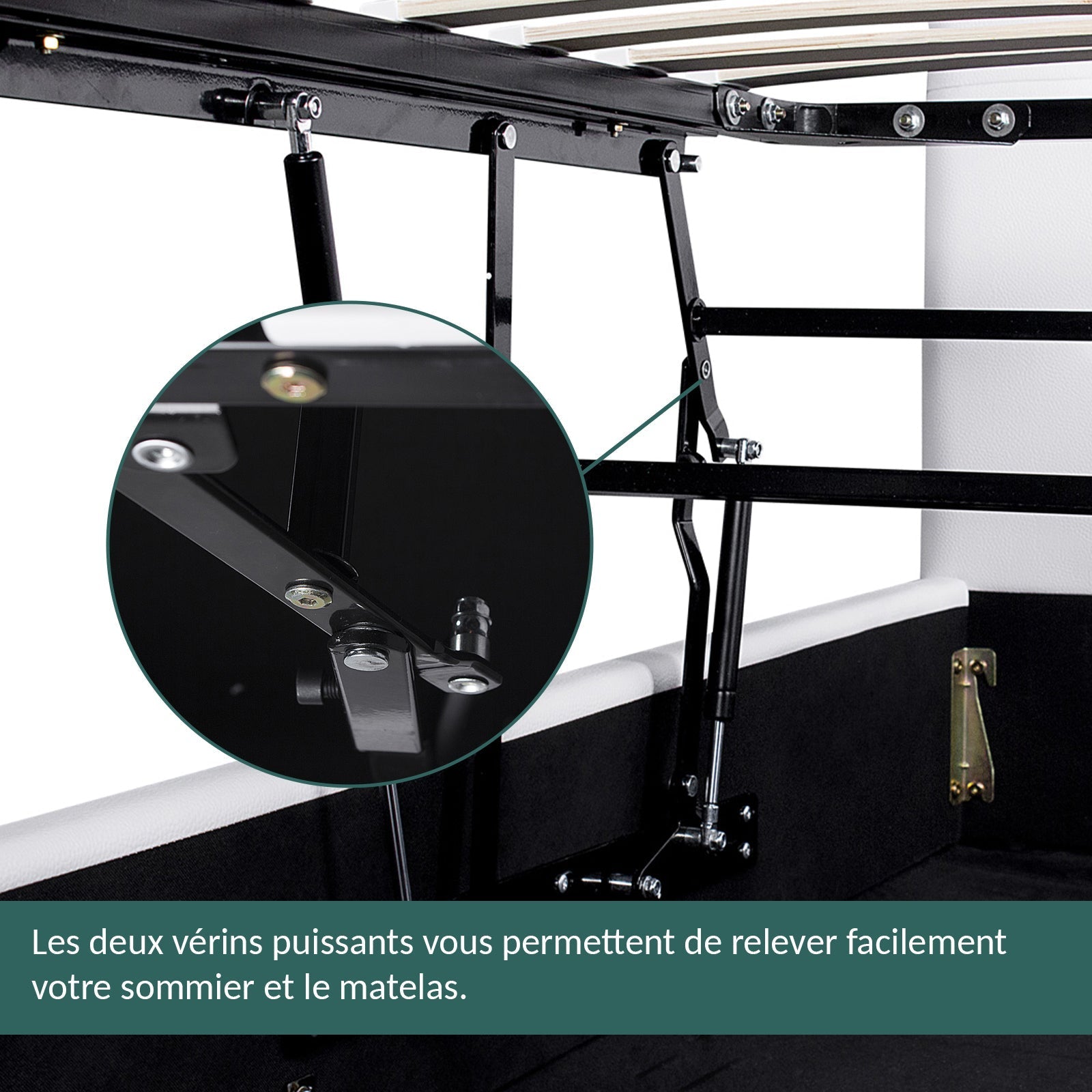 Lit coffre ouverture latérale et frontale simili cuir gris