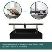 Lit coffre ouverture latérale et frontale simili cuir noir