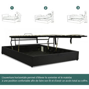 Lit coffre ouverture latérale et frontale tissu gris