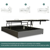 Lit coffre ouverture latérale et frontale simili cuir gris