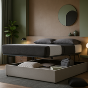 Lit coffre ouverture latérale et frontale tissu gris