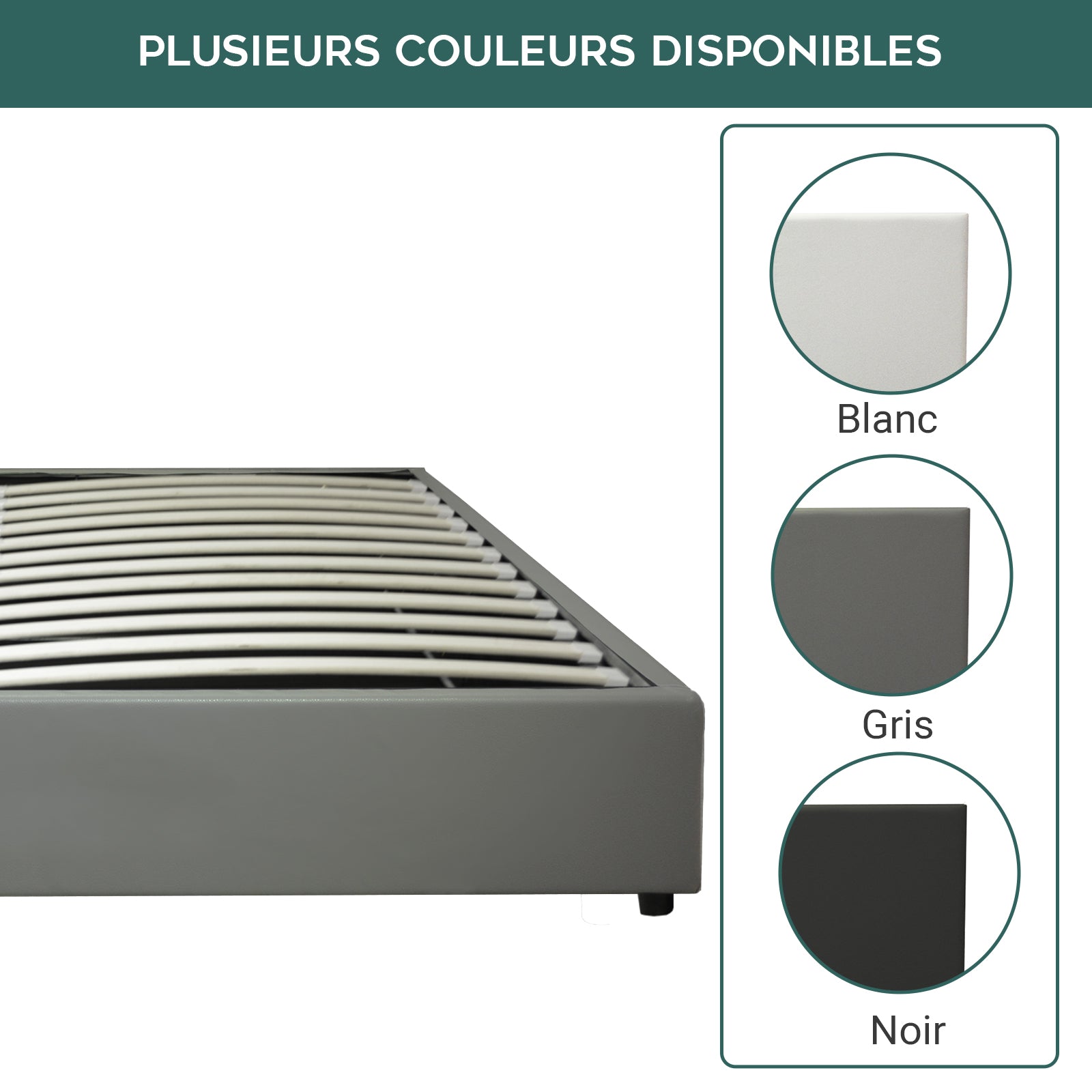 Lit coffre électrique simili cuir gris, télécommande, sommier flexible