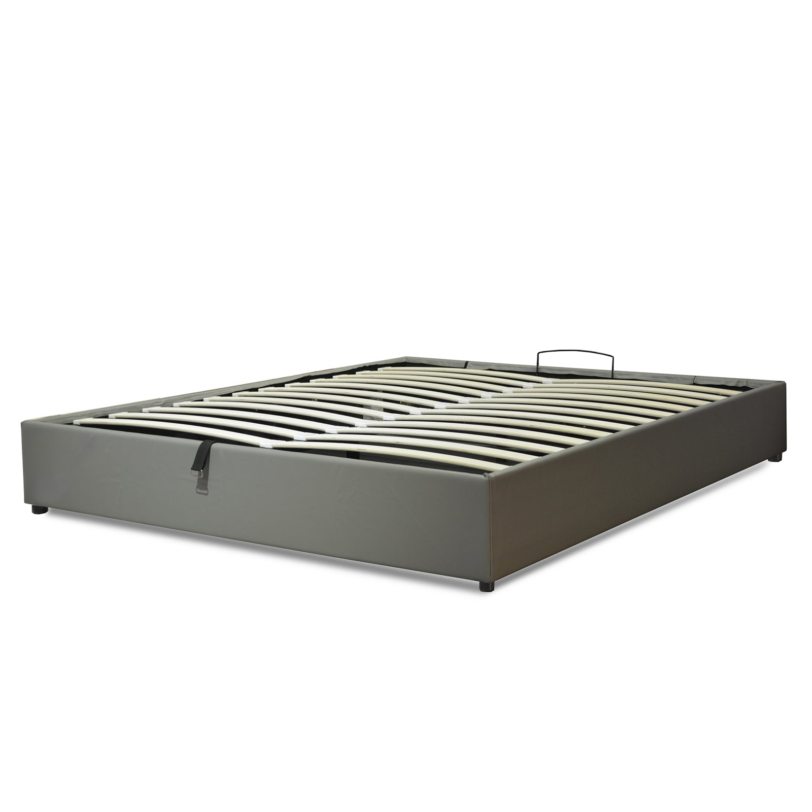 Lit coffre électrique simili cuir gris, télécommande, sommier flexible