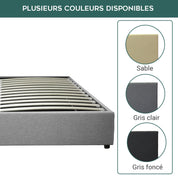 Lit coffre électrique tissu gris, télécommande, sommier flexible