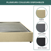 Lit coffre électrique tissu sable, télécommande, sommier flexible