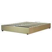 Lit coffre électrique tissu sable, télécommande, sommier flexible