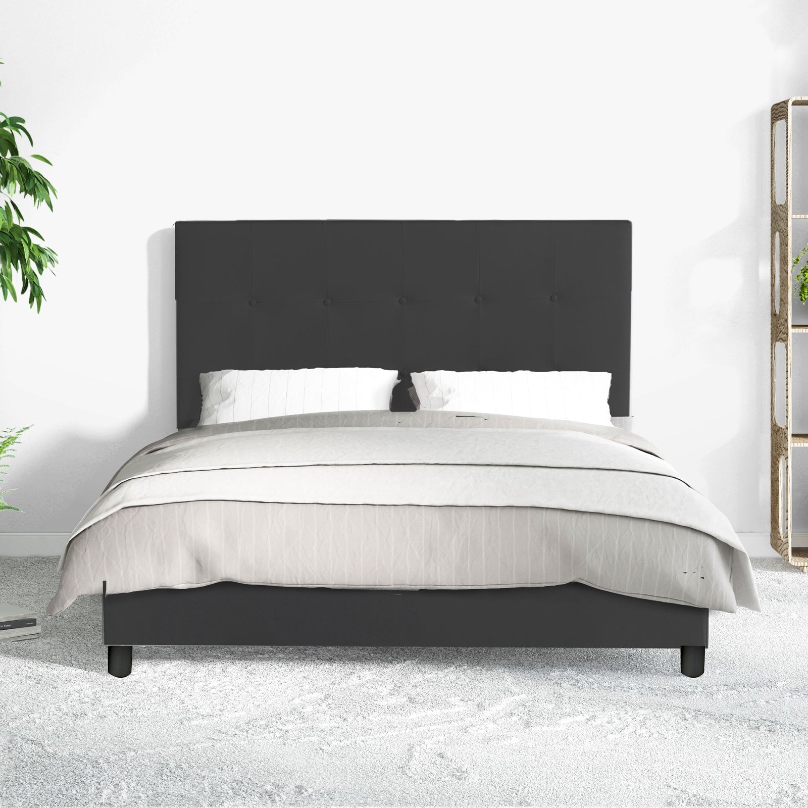 Lit capitonné Triomphe et contemporain : Simili cuir et sommier à lattes en bois