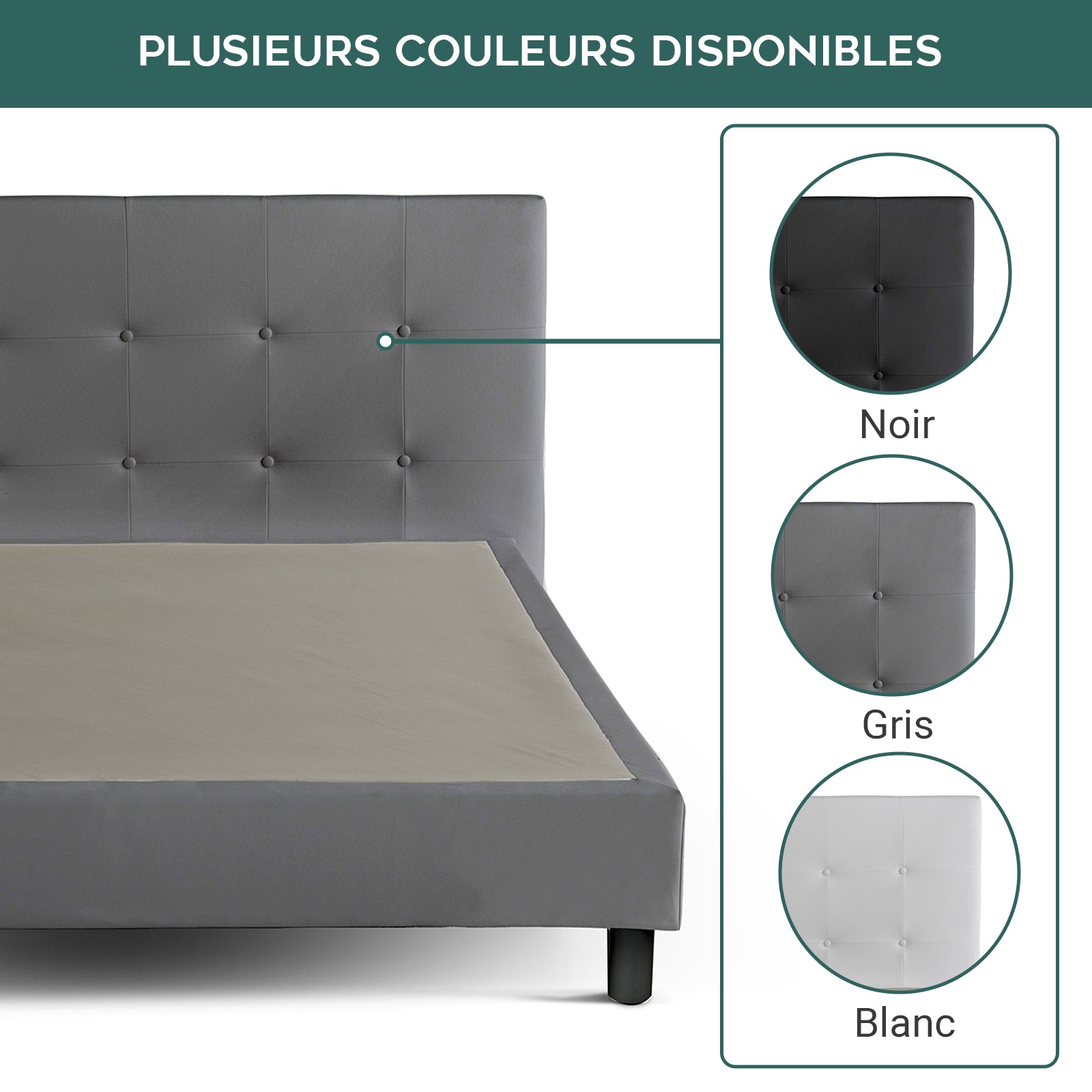 Lit capitonné Triomphe et contemporain : Simili cuir et sommier à lattes en bois