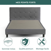 Lit capitonné Triomphe et contemporain : Simili cuir et sommier à lattes en bois