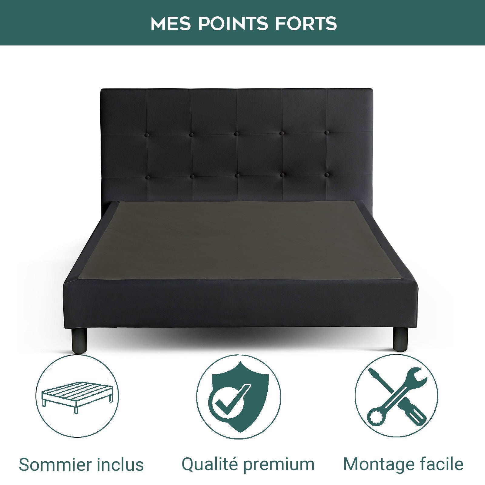 Lit capitonné Triomphe et contemporain : Simili cuir et sommier à lattes en bois