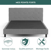 Lit capitonné Majestic moderne : tissu et sommier à lattes en bois