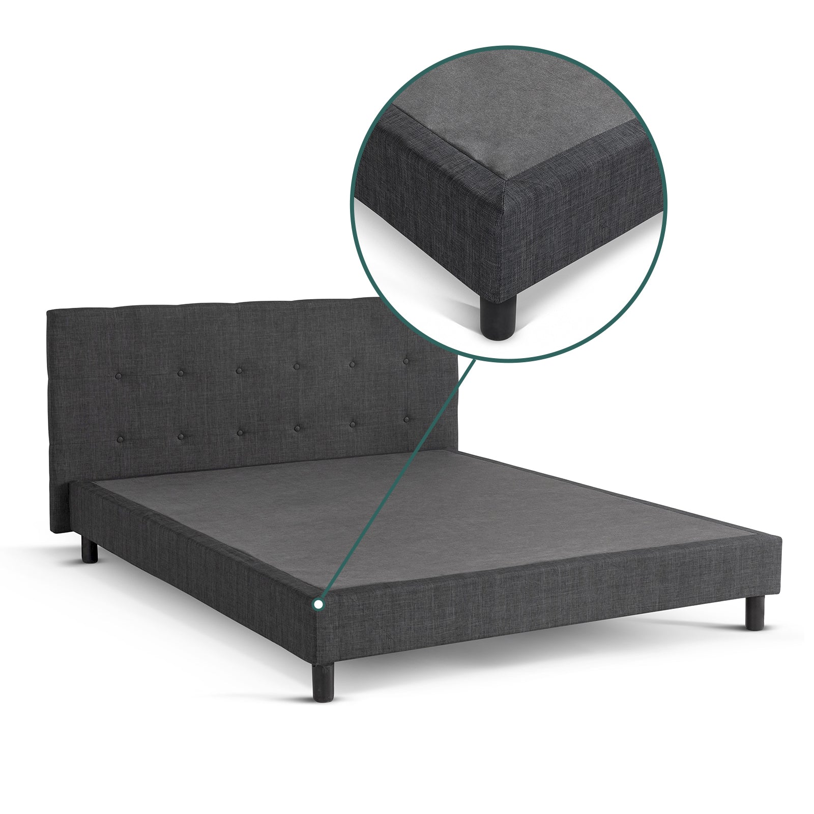 Lit capitonné Majestic moderne : tissu et sommier à lattes en bois