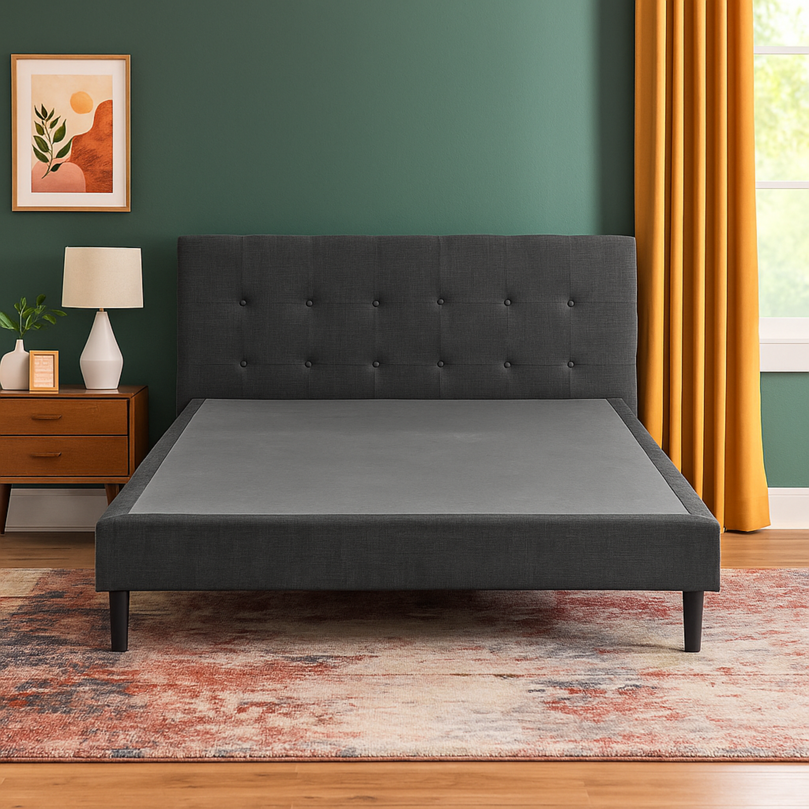 Lit capitonné Majestic moderne : tissu et sommier à lattes en bois