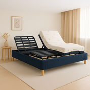 Pack lit électrique orthopédique à lattes en velours côtelé bleu Orthoflex : matelas inclus