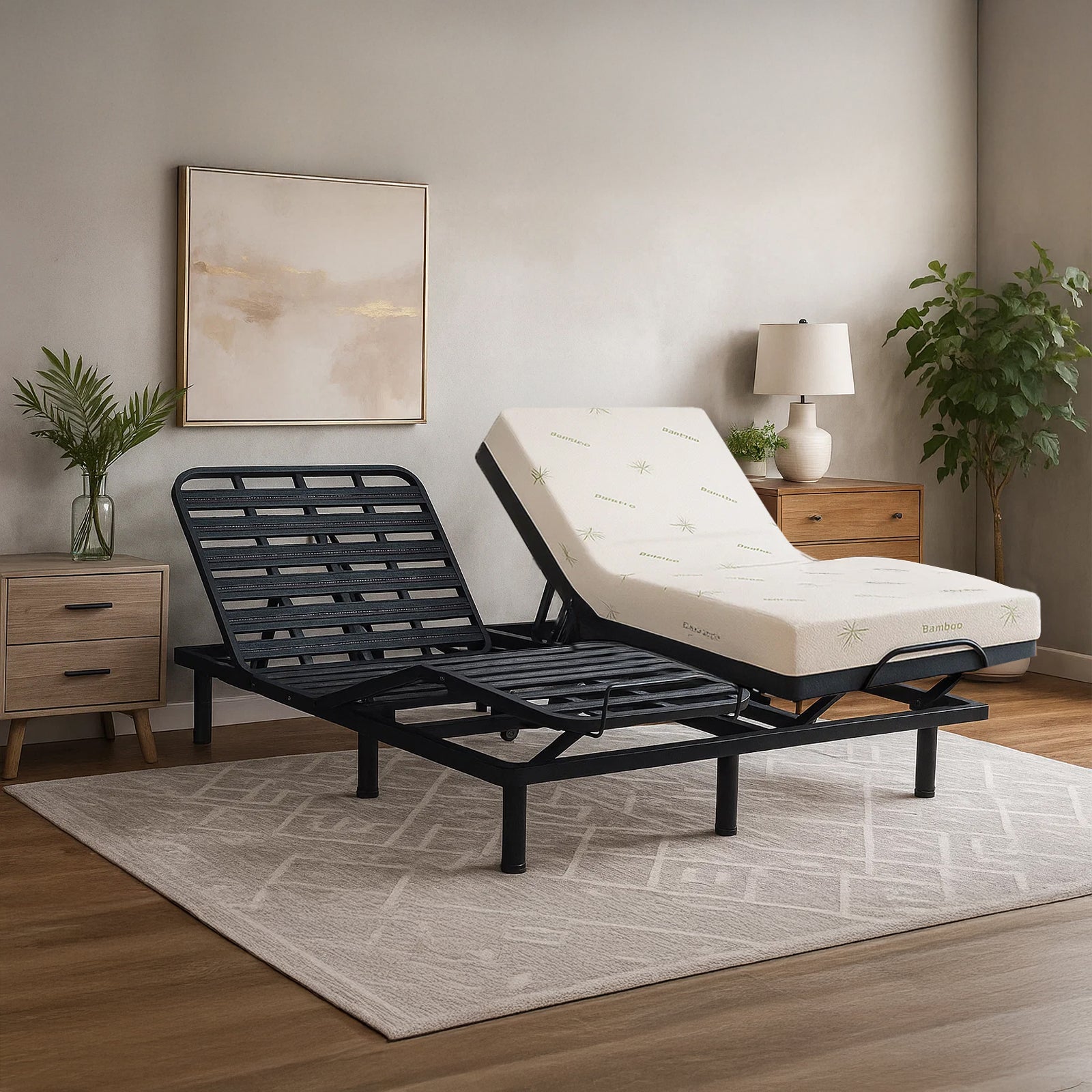 Pack lit électrique orthopédique velours côtelé beige Orthoflex : matelas inclus