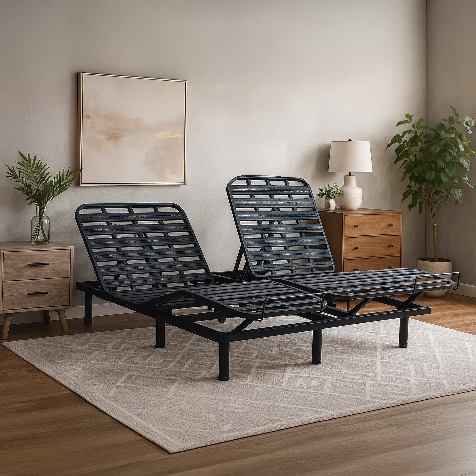 Pack lit électrique orthopédique à lattes en tissu gris clair  Orthoflex : matelas inclus