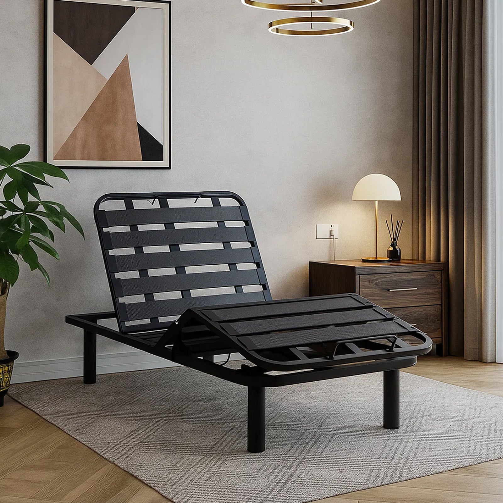 Pack lit électrique orthopédique à lattes en simili cuir noir Orthoflex : matelas inclus