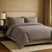 Parure de lit complète gris perle, polyester, douce, hypoallergénique