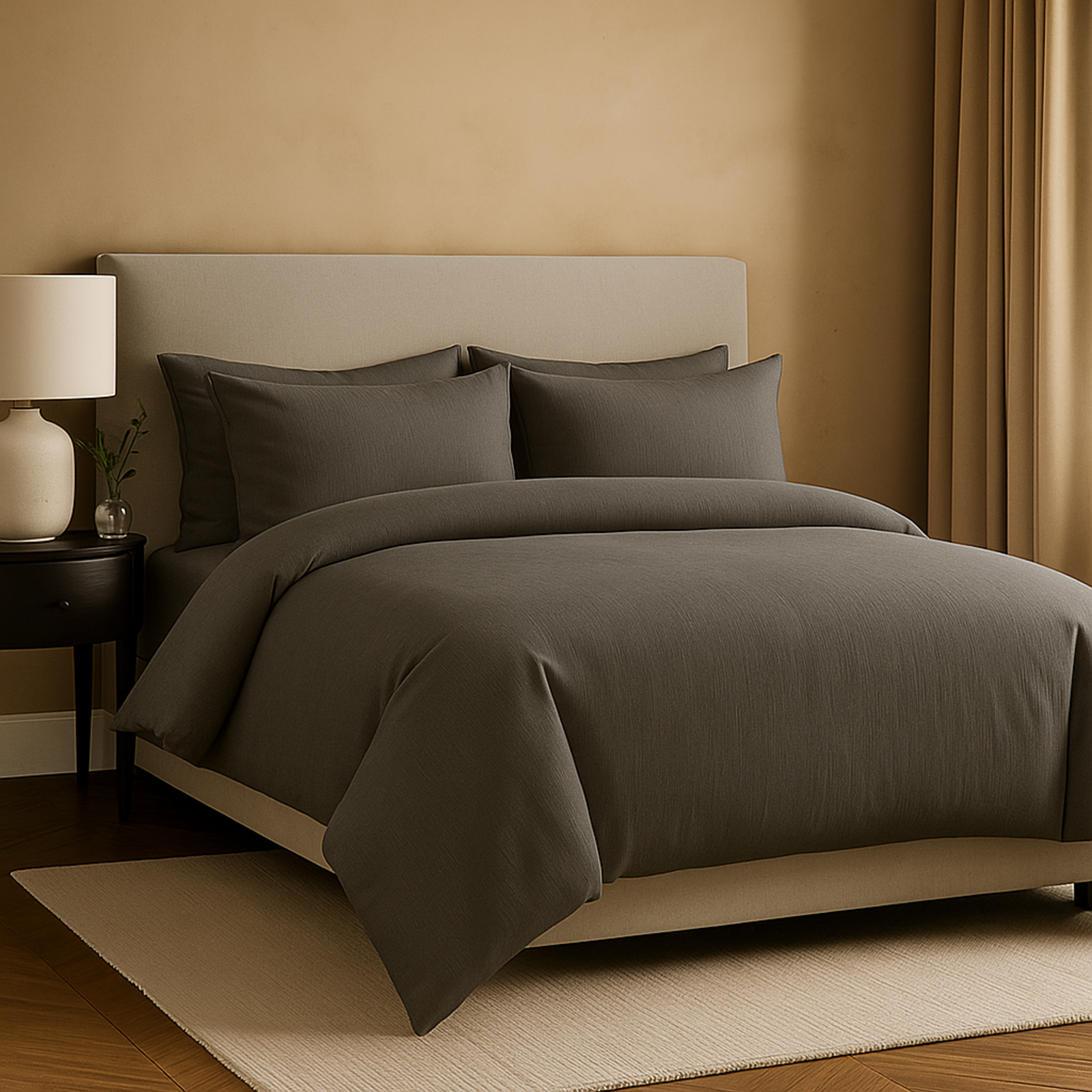 Parure de lit complète gris ardoise, polyester, douce, hypoallergénique