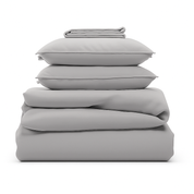 Parure de lit complète gris perle, polyester, douce, hypoallergénique