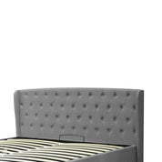 Lit coffre sommier relevable Monceau capitonné chic : tissu et sommier à lattes en bois flexibles