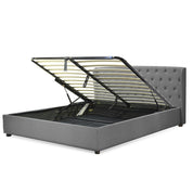 Lit coffre sommier relevable Monceau capitonné chic : tissu et sommier à lattes en bois flexibles