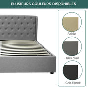 Lit coffre sommier relevable Monceau capitonné chic : tissu et sommier à lattes en bois flexibles