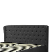 Lit coffre sommier relevable Monceau capitonné chic : tissu et sommier à lattes en bois flexibles