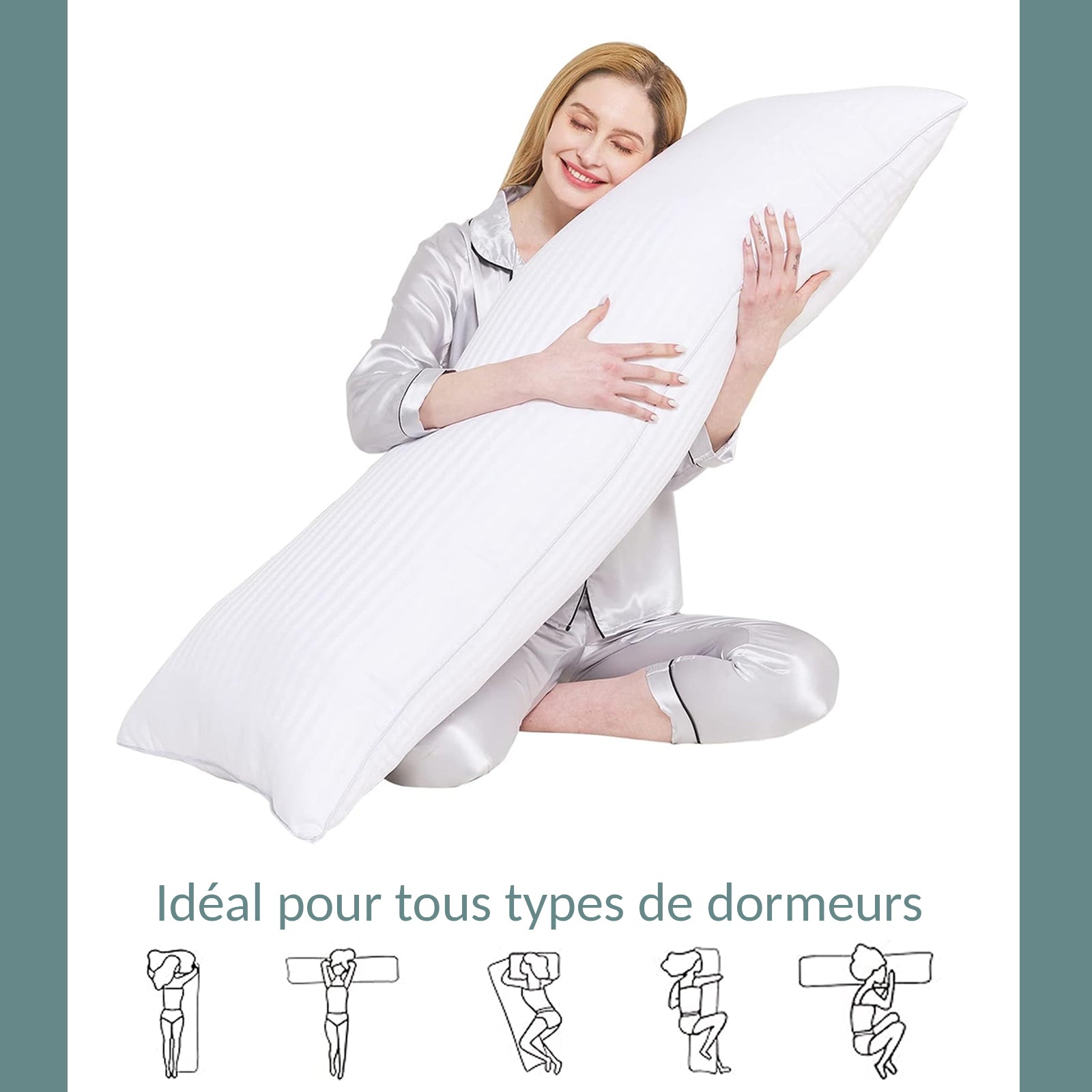 Traversin mémoire de forme, soutien cervical, déhoussable
