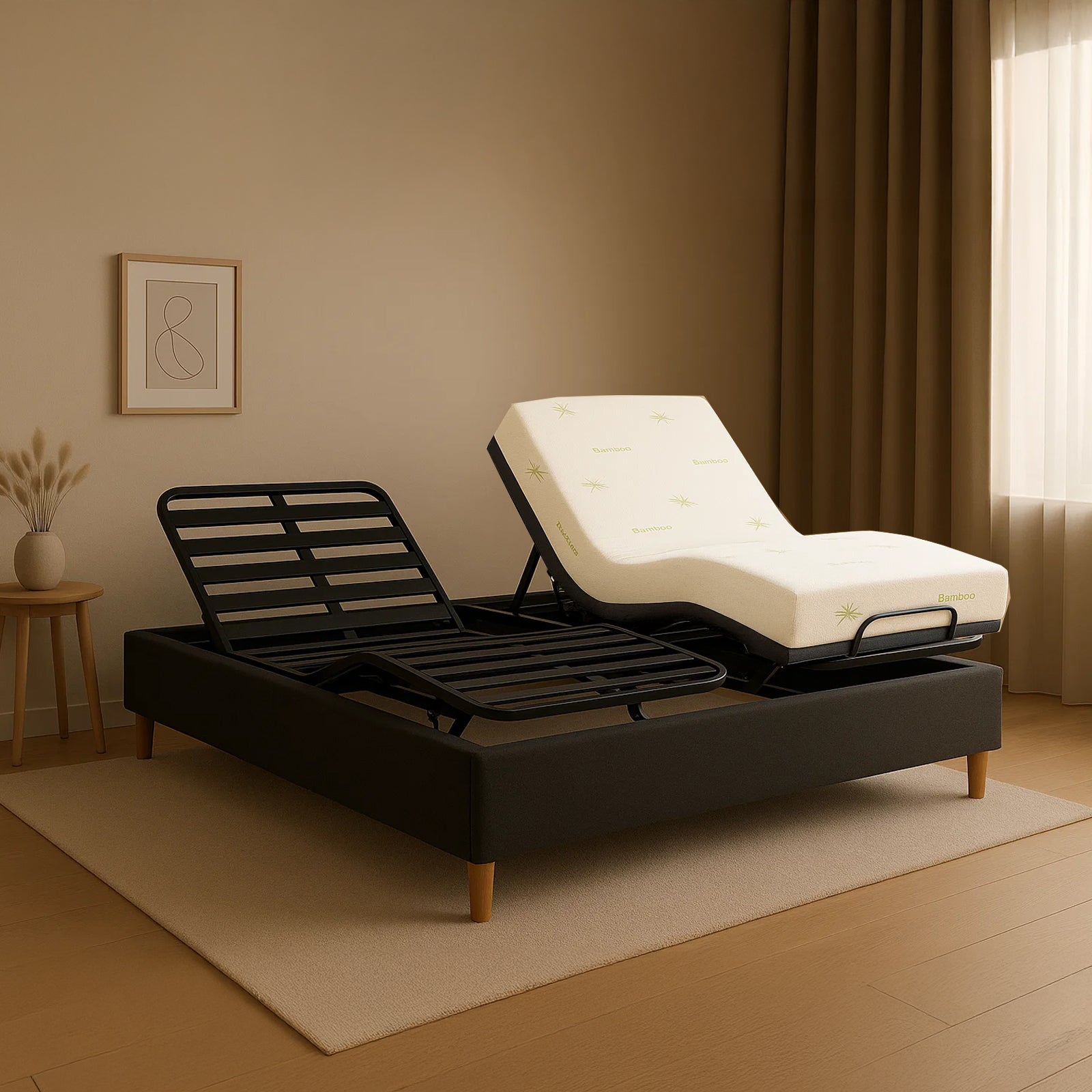 Pack lit électrique orthopédique à lattes en tissu gris foncé  Orthoflex : matelas inclus