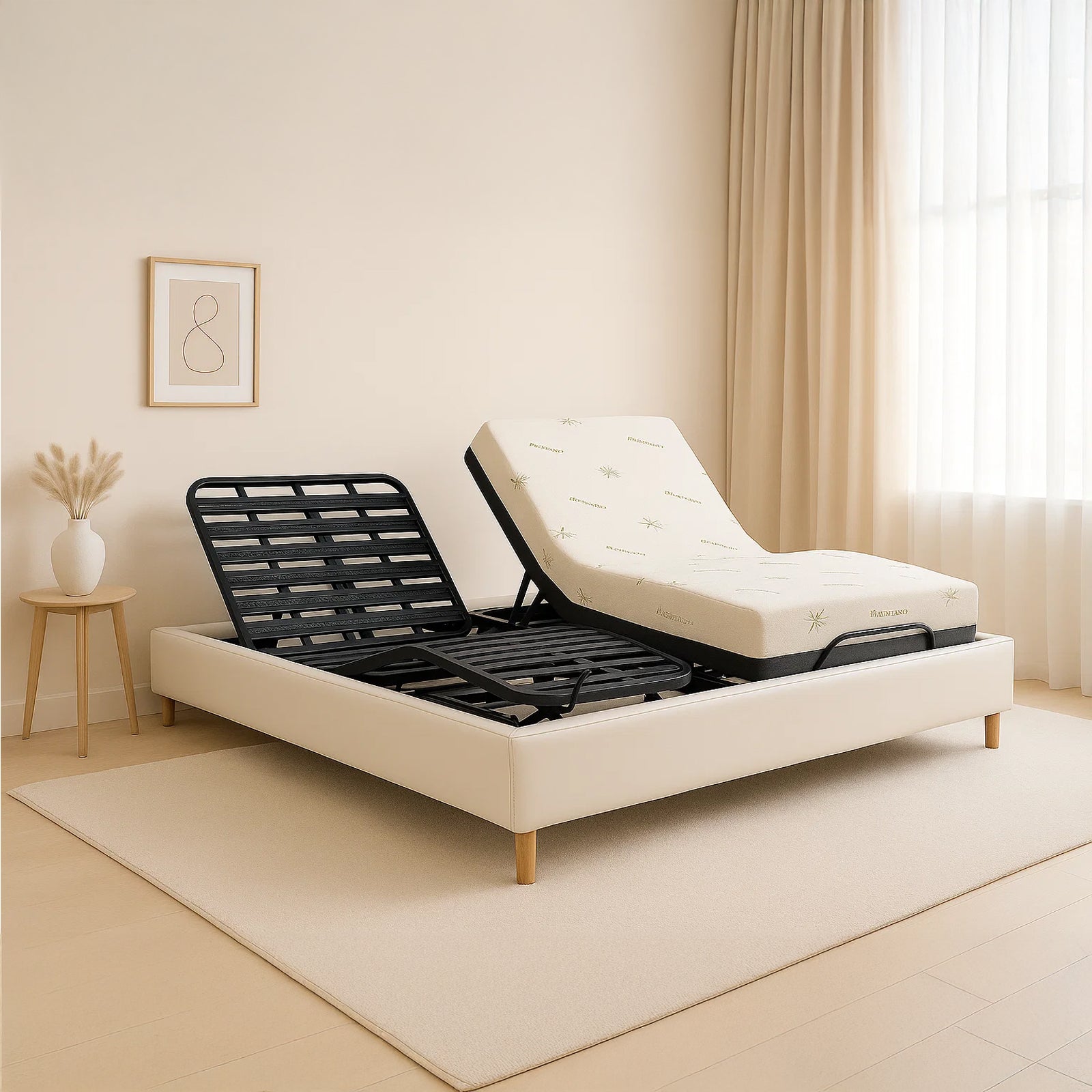 Pack lit électrique orthopédique à lattes en simili cuir blanc Orthoflex : matelas inclus